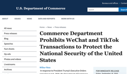 美国商务部下令 TikTok与微信在美下架，在线数据处理业务面临全面限制
